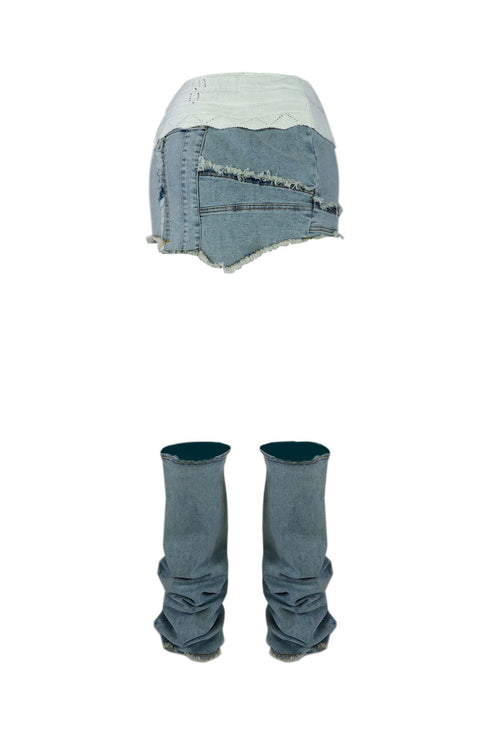 Amour Denim Slit Mini Skirt With Leg Warmers SKIRT EDGE